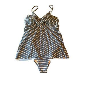 NWT Garnet Hill Womens Size 12 Blue & White Striped Swim Dress Modest Beach